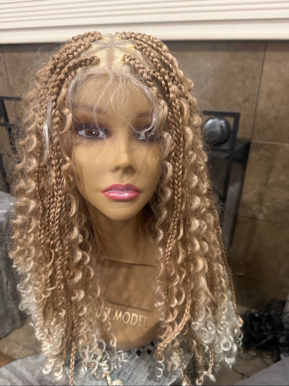 Blonde Curly Lace Front Wig - Natural Blonde Mesh Cap Knotted Braids and Curls